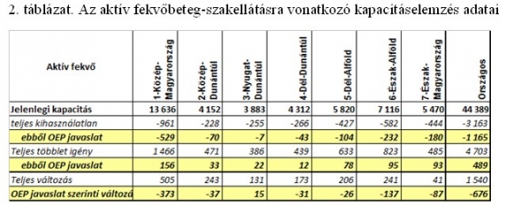 Az aktív fekvőbeteg-szakellátásra vonatkozó kapacitáselemzés adatai