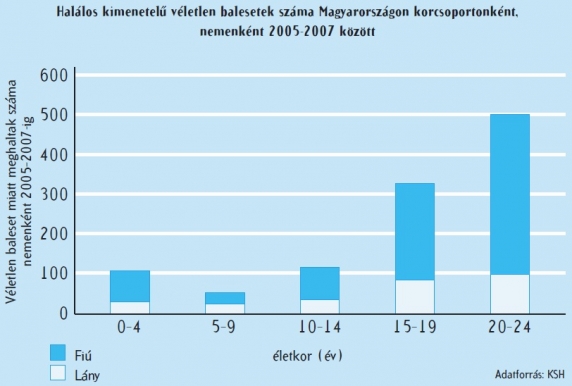 Halálos kimenetelű véletlen balesetek száma Magyarországon 2005-2007